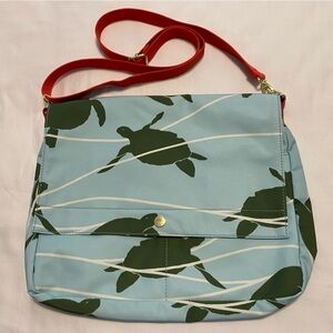 New Fossil Turtle Print Blue and Green Women's Bag with Red Shoulder Strap
